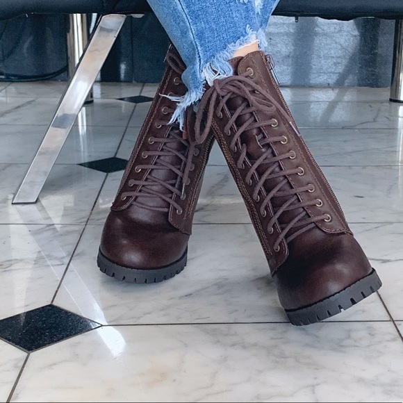 Heel Combat Booties - Brown - Picture 4 of 8